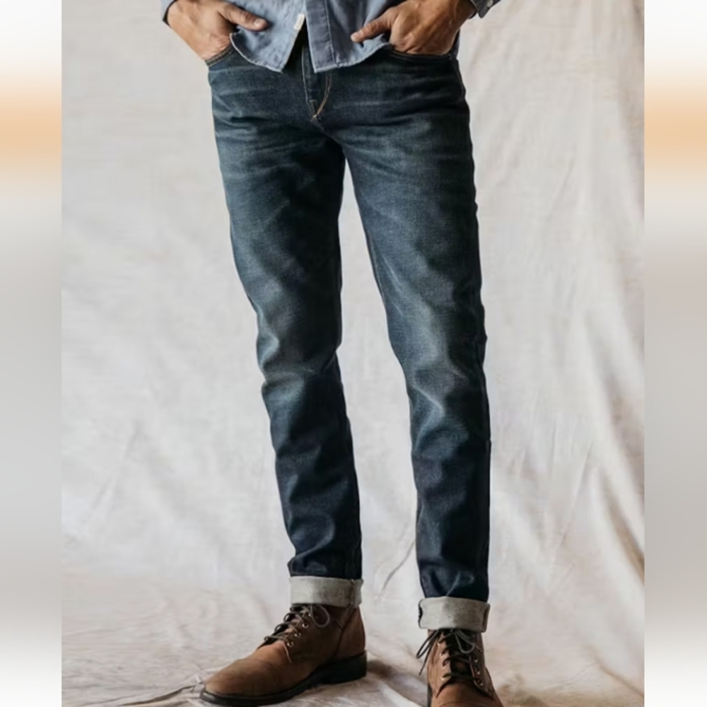 Men's Dark Blue Slim Straight Jeans